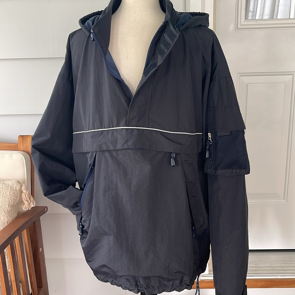 Gap Men’s Black  Quarter Zip Hooded  Long Sleeve Windbreaker Jacket  Size Large